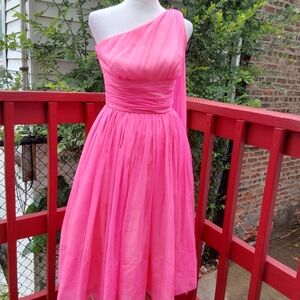 Vintage Pink One-Shoulder Ruched Sundress